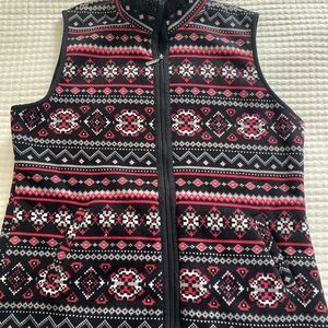 Karen Scott Black and Red Nordic Knit Vest